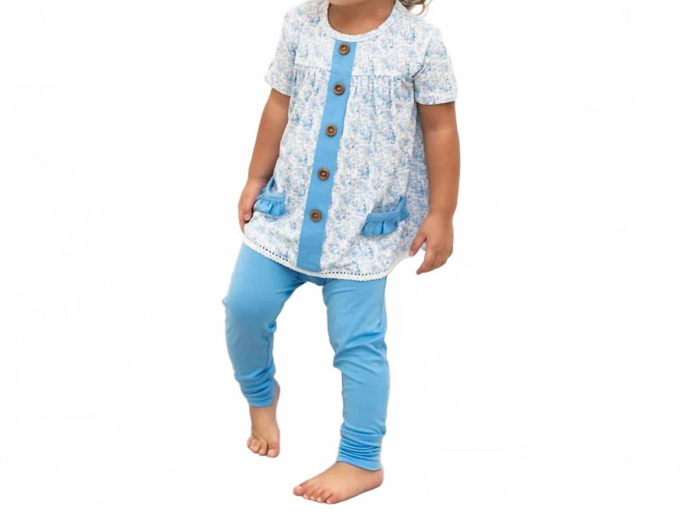 NEW LAREE + CO. kids lexi bamboo short sleeve tunic legging set in blue